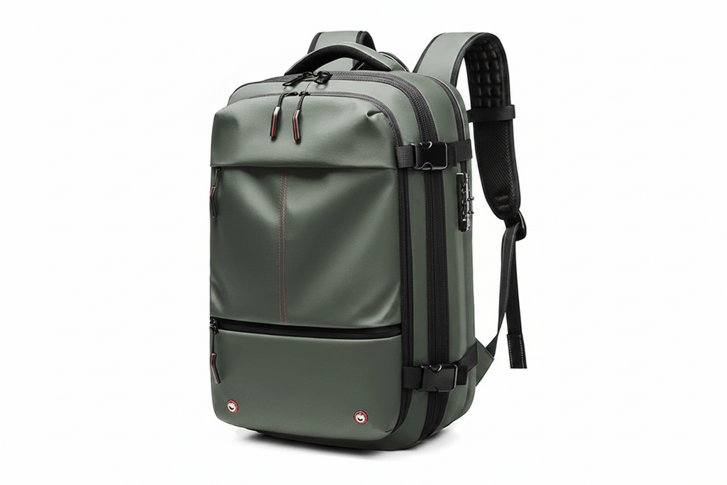 FUERTE 19 Inch Vacuum Compression Travel Backpack in Army Green Side View
