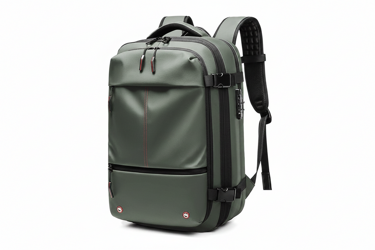 FUERTE 19 Inch Vacuum Compression Travel Backpack in Army Green Side View
