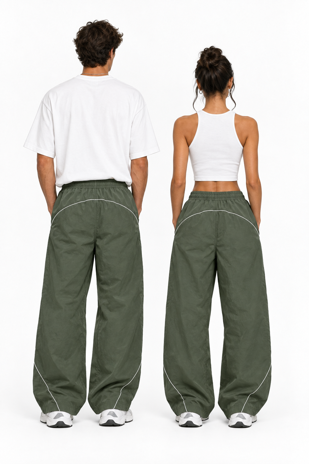 Unisex Piping Fleece Barrel Leg Sweatpants