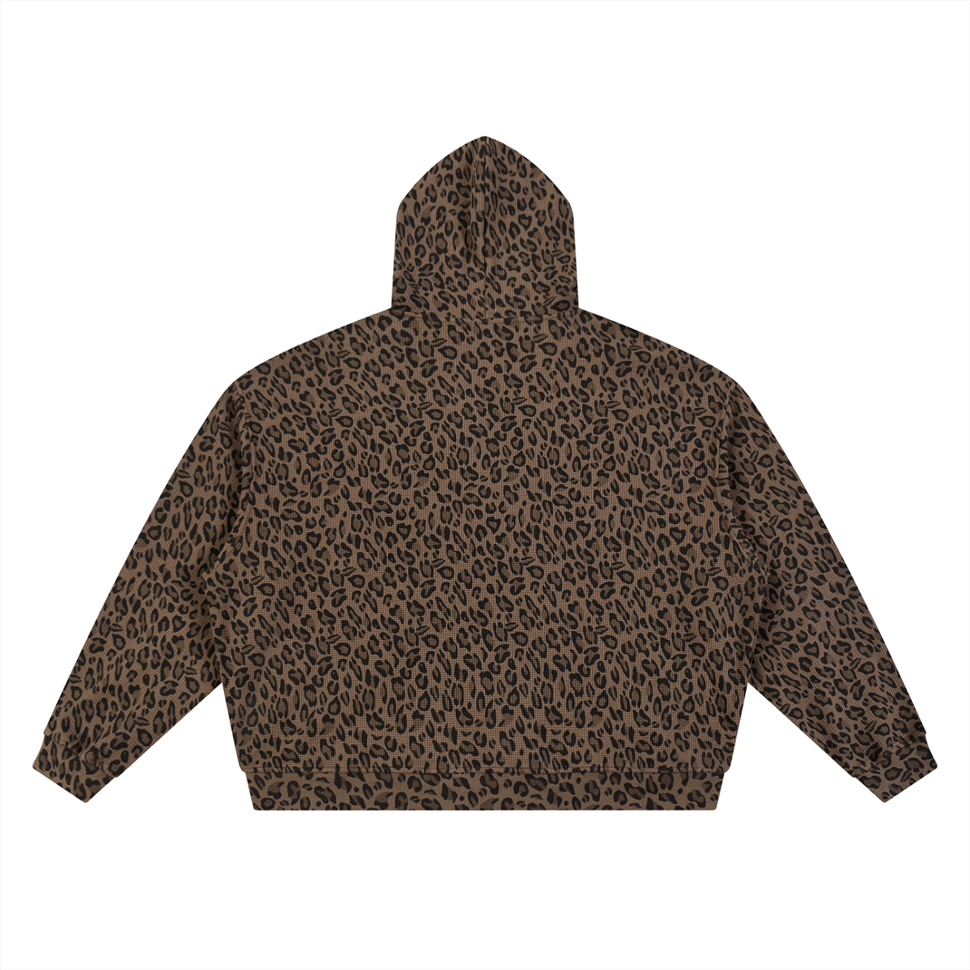 FUERTE Unisex Leopard Print Waffle Full Zip Hoodie in Leopard Brown Back View