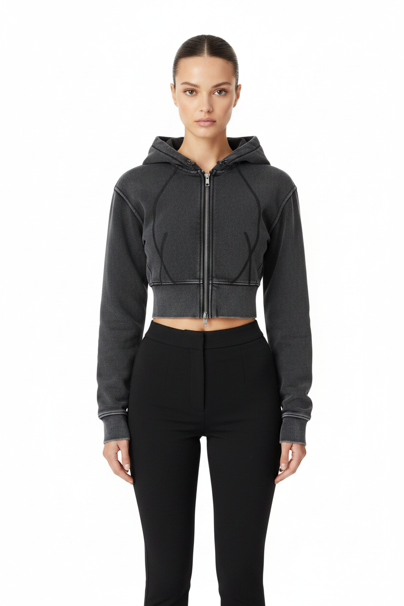 Vintage Washed Cropped Fleece Hoodie