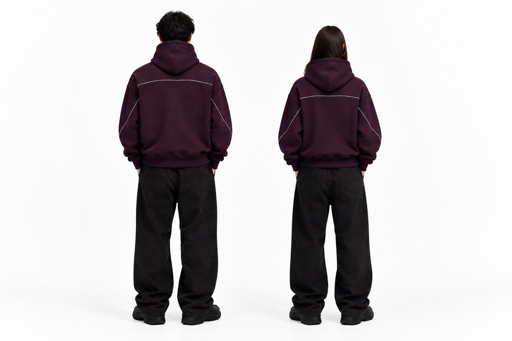 Unisex Oversized Piping Fleece Hoodie
