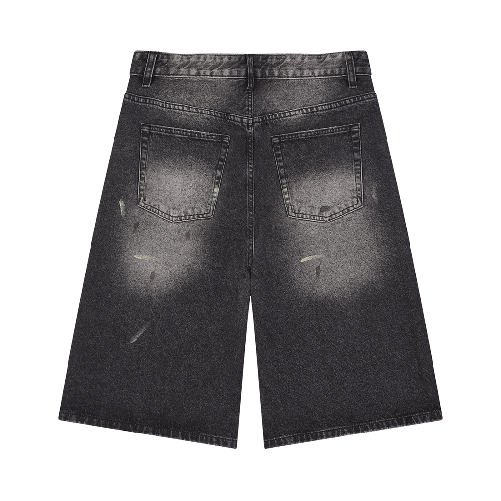 Men’s Vintage Wash Wide Leg Denim Shorts - Back Studio View