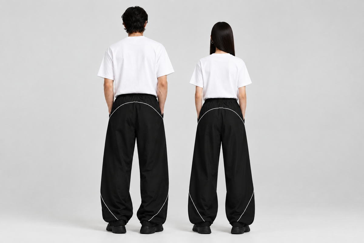 Unisex Piping Fleece Barrel Leg Sweatpants