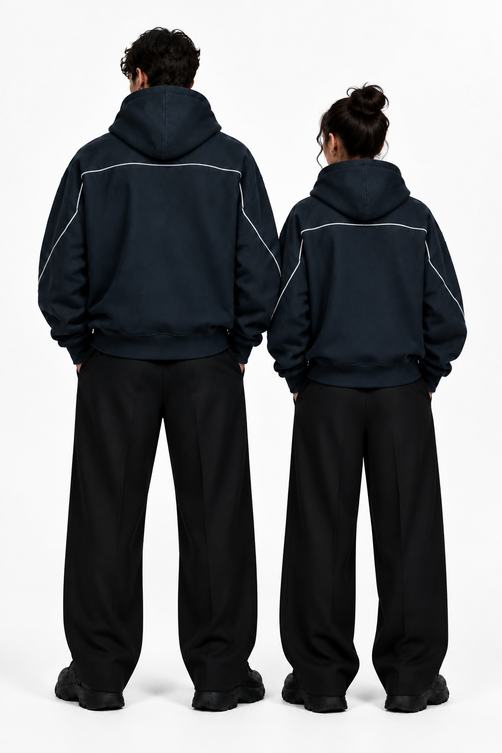Unisex Oversized Piping Fleece Hoodie