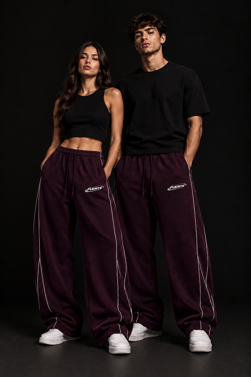 Unisex Piping Fleece Barrel Leg Sweatpants