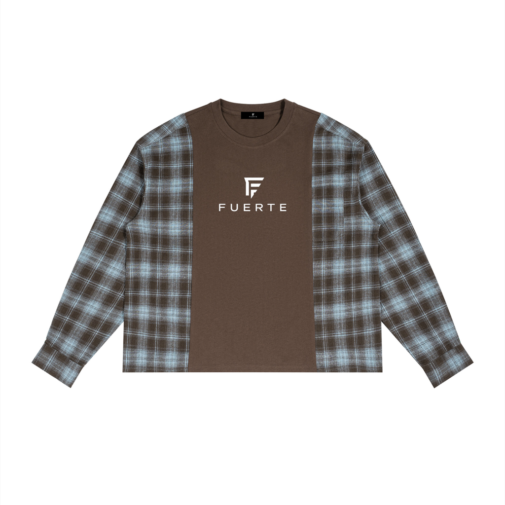 Unisex Plaid Panel Long Sleeve T-Shirt