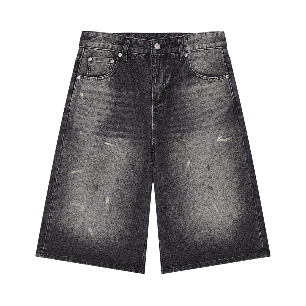 Men’s Vintage Wash Wide Leg Denim Shorts - Front Studio View
