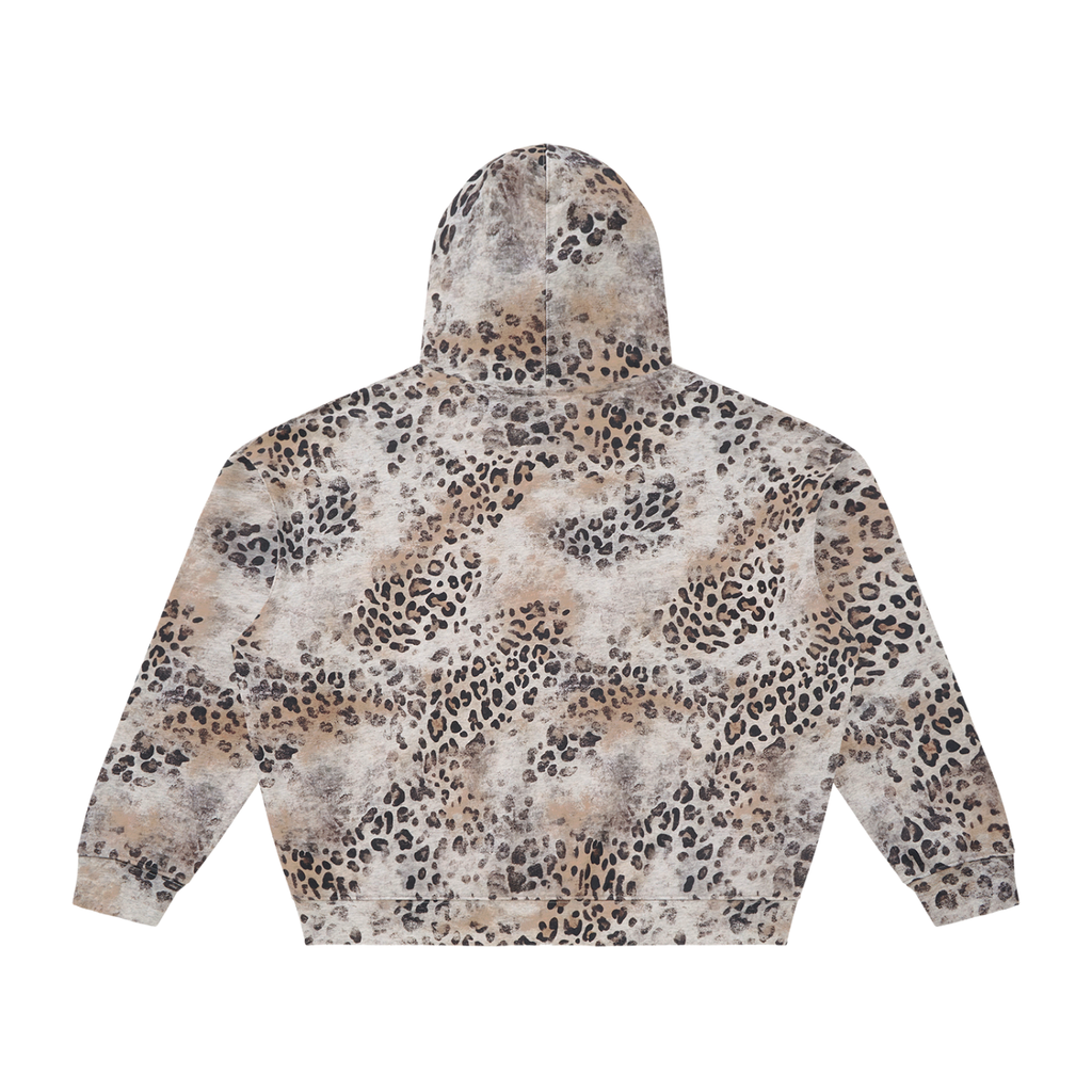 FUERTE Unisex Vintage Wash Leopard Full Zip Hoodie