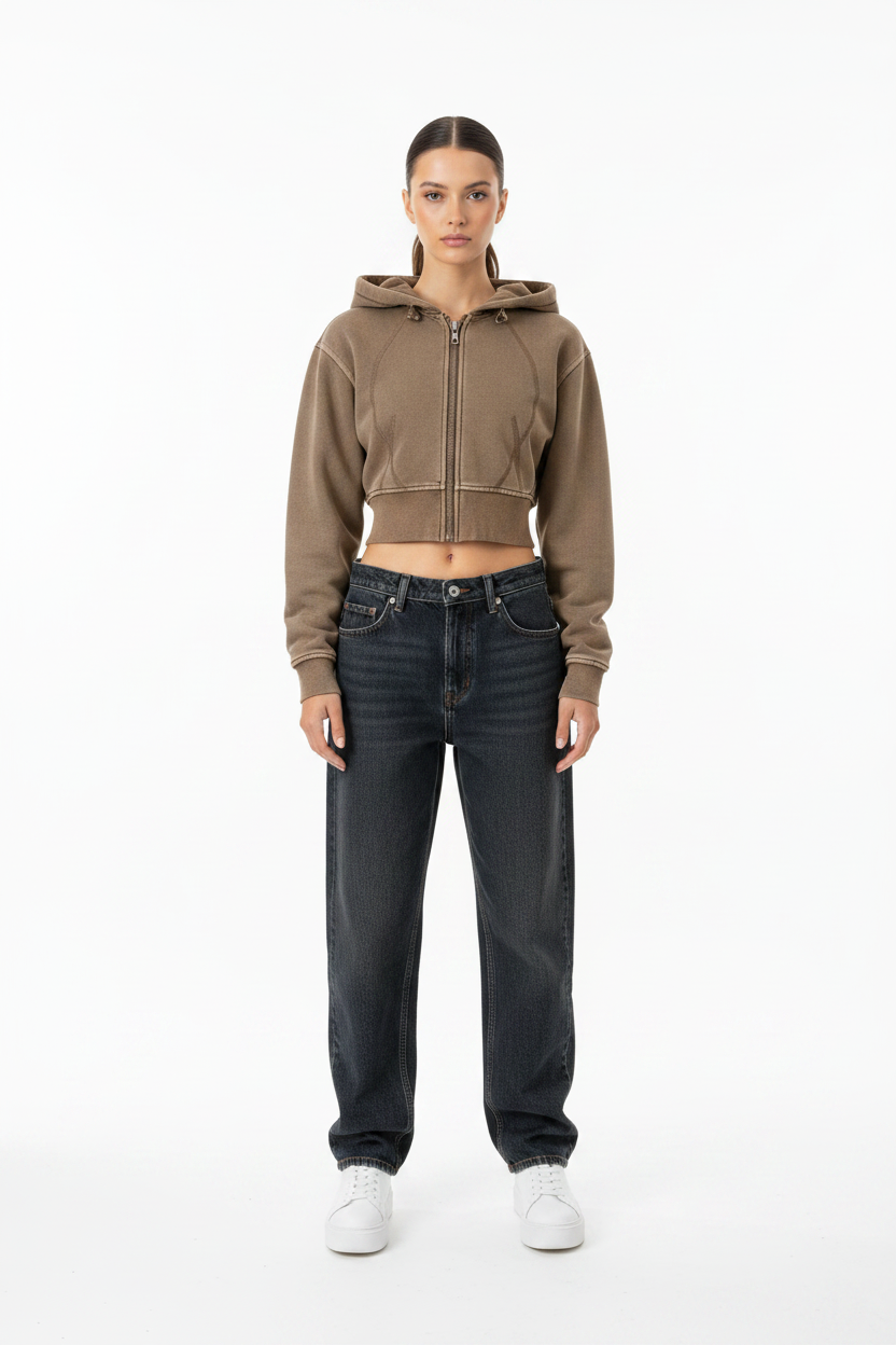 Vintage Washed Cropped Fleece Hoodie