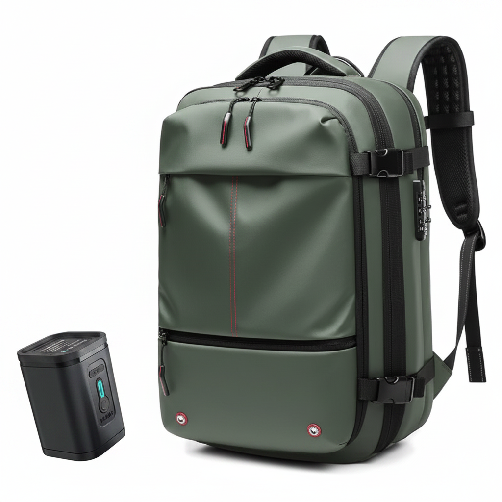 FUERTE 19 Inch Vacuum Compression Travel Backpack in Army Green with Pump