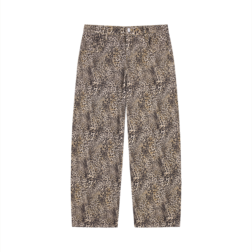 Unisex Vintage Wash Leopard Wide Leg Jeans