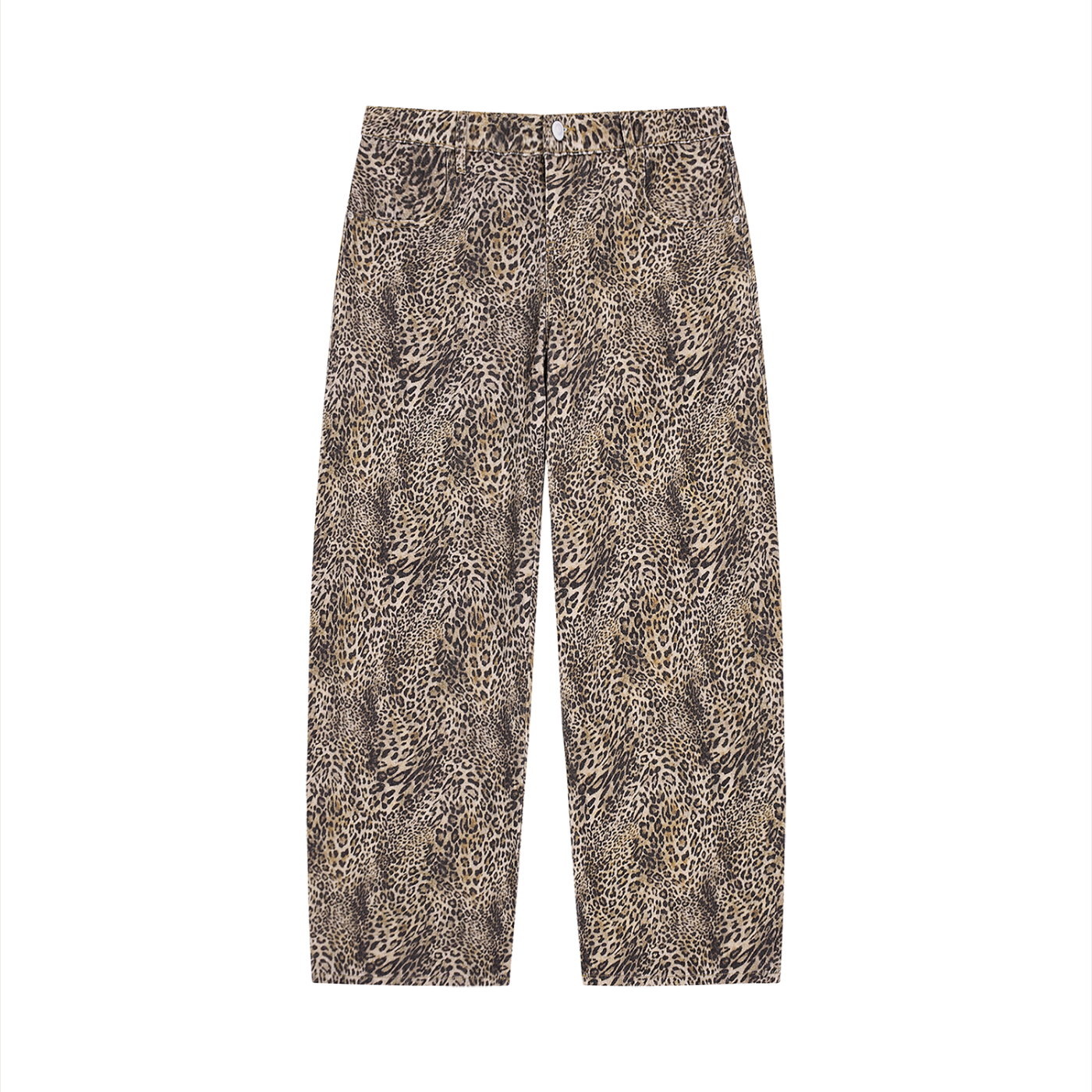 Unisex Vintage Wash Leopard Wide Leg Jeans