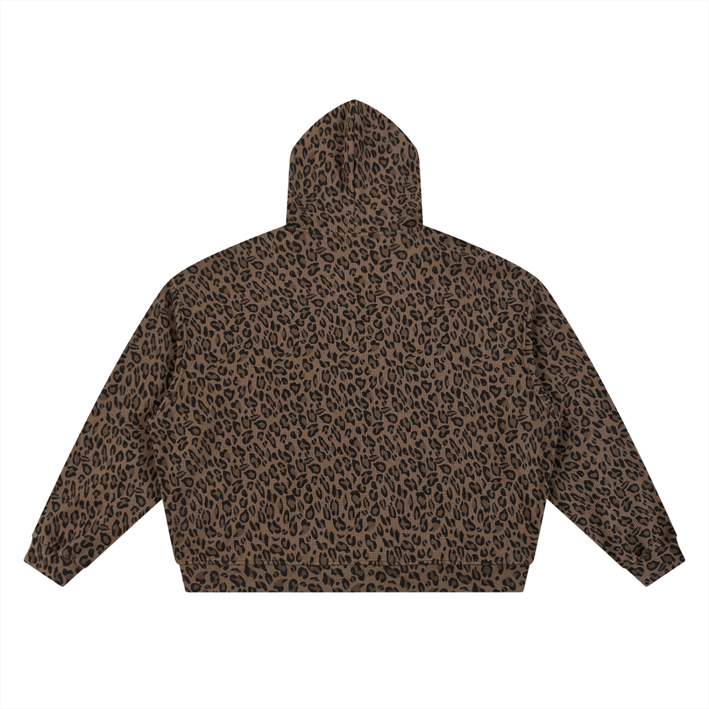 Unisex Leopard Print Waffle Full Zip Hoodie