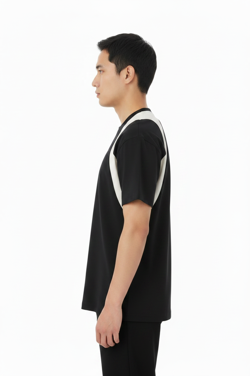 Contrast Panel Cotton T-Shirt