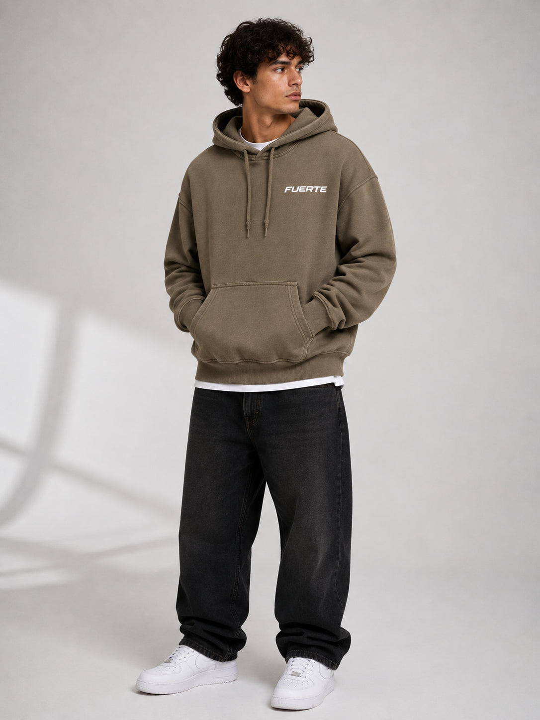 FUERTE Snow-Wash Raw-Edge Hoodie