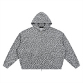 FUERTE Unisex Leopard Print Waffle Full Zip Hoodie in Leopard Black Front View