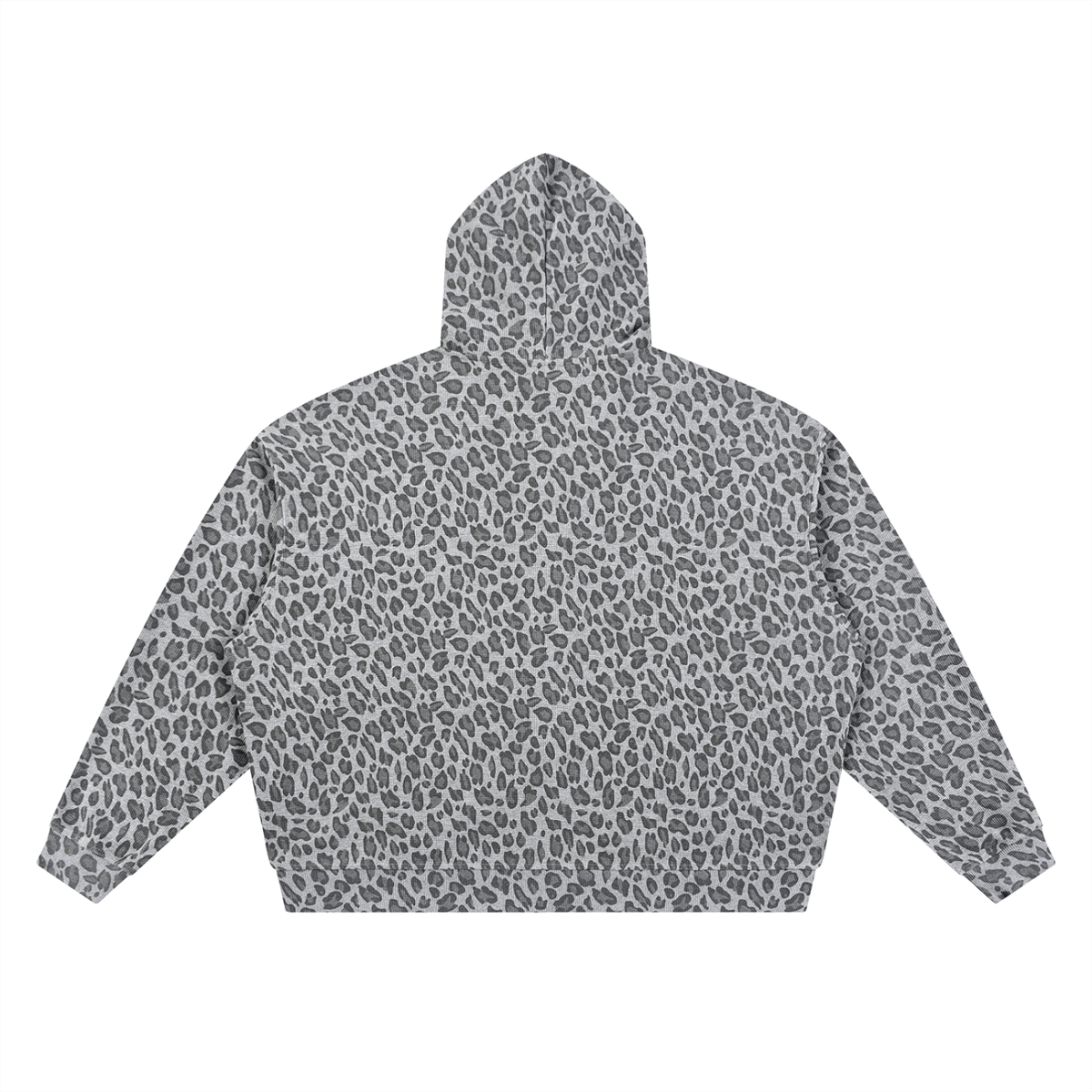 FUERTE Unisex Leopard Print Waffle Full Zip Hoodie in Leopard Black Back View