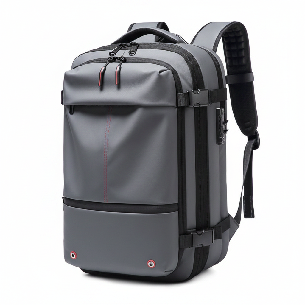 FUERTE 19 Inch Vacuum Compression Travel Backpack in Light Gray 3/4 View