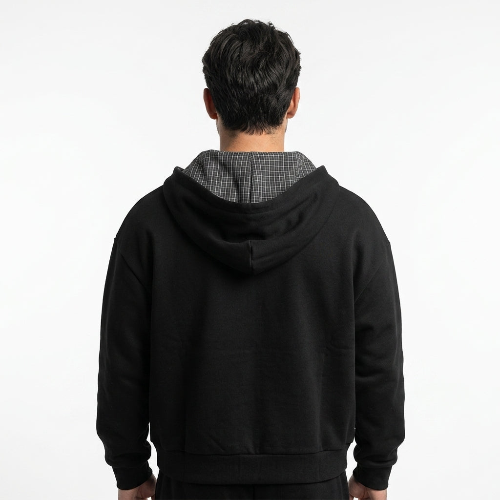 Boxy zip-up hoodie — Back Perspective View | Generated by Modelize