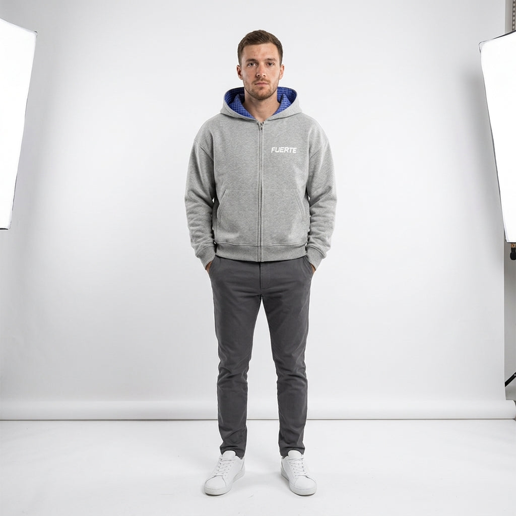 Boxy zip-up hoodie — Streetwear Lifestyle Scene | Generated by Modelize