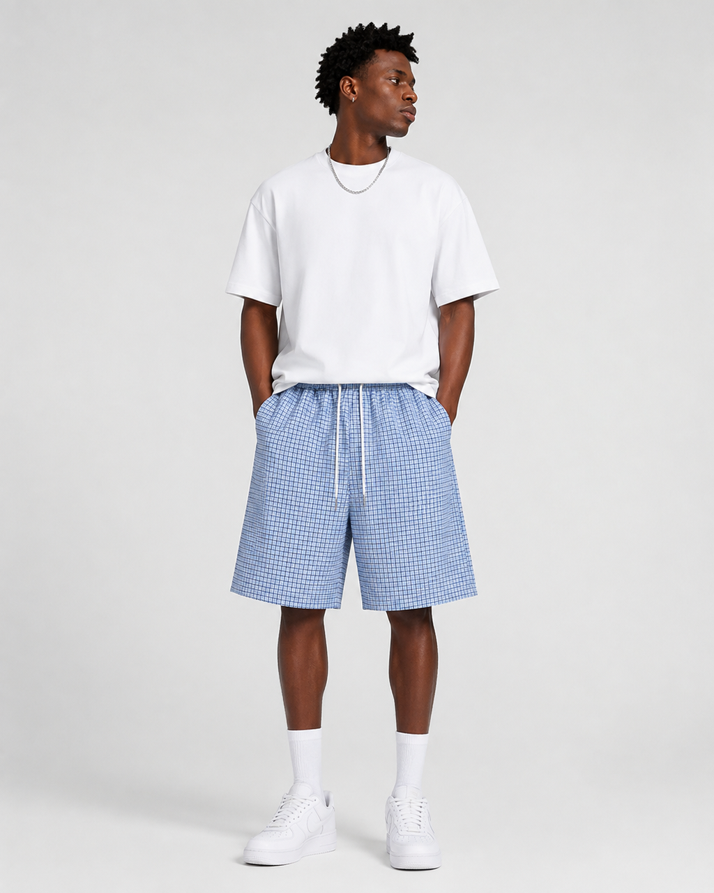 FUERTE Plaid Drawstring Shorts
