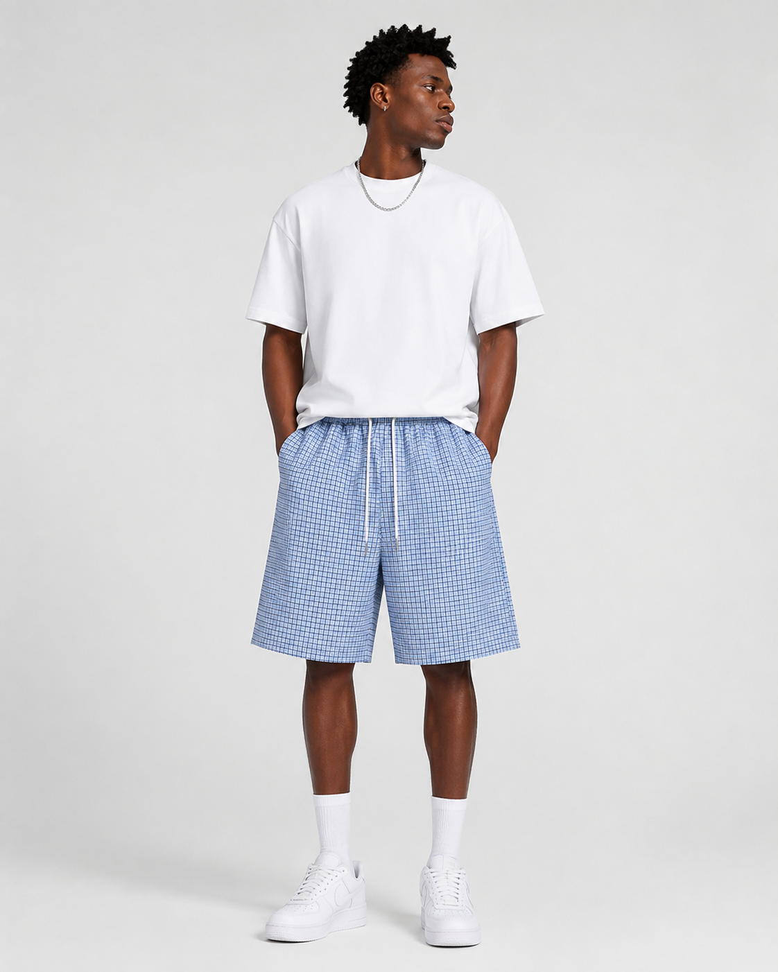 FUERTE Plaid Drawstring Shorts