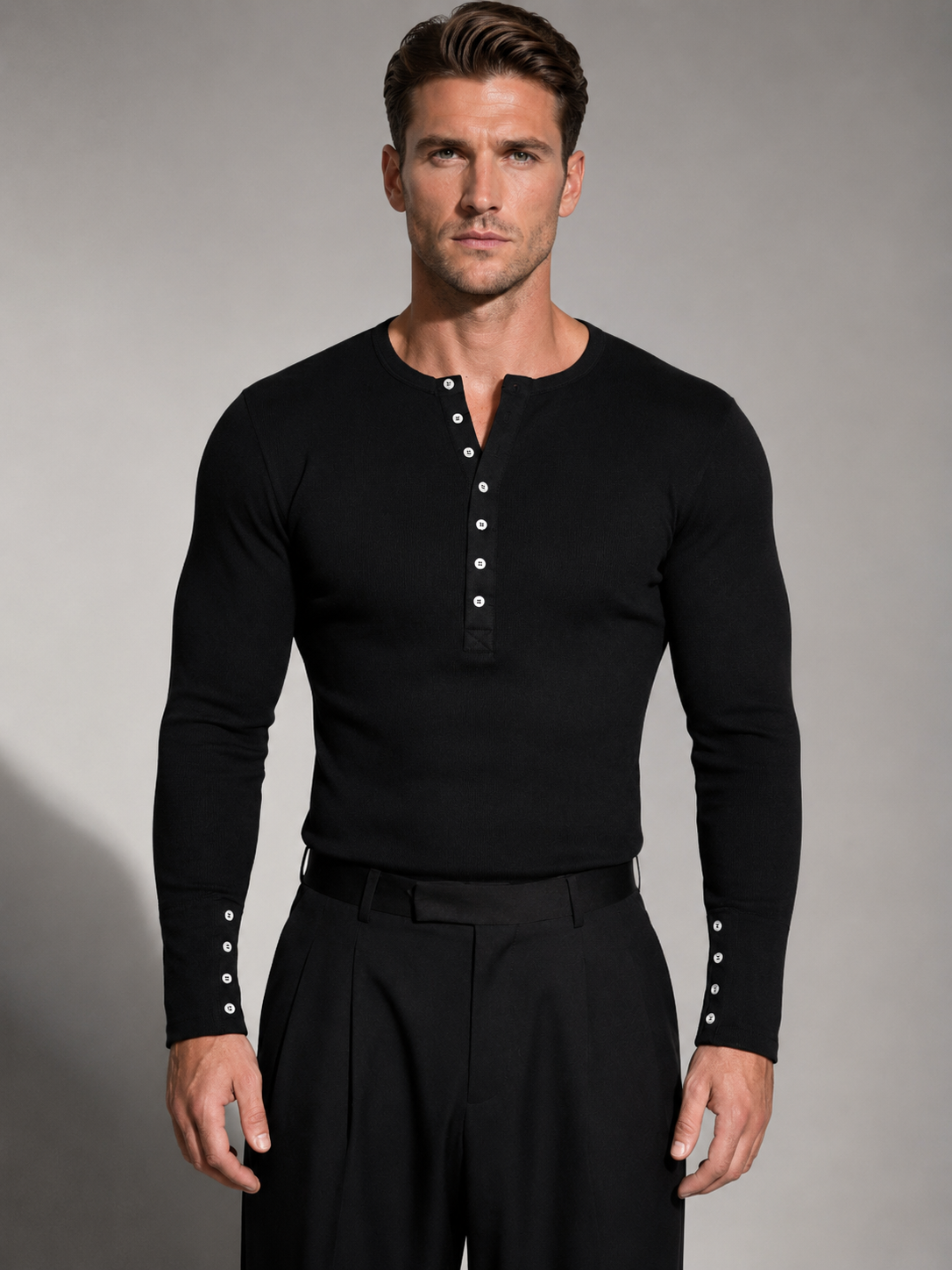 FUERTE Ribbed Henley Long Sleeve