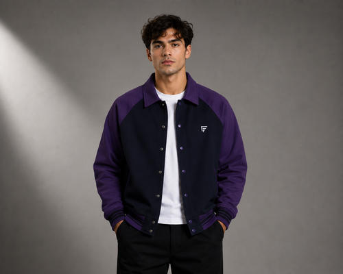 Contrast Raglan Sleeve Baseball Jacket