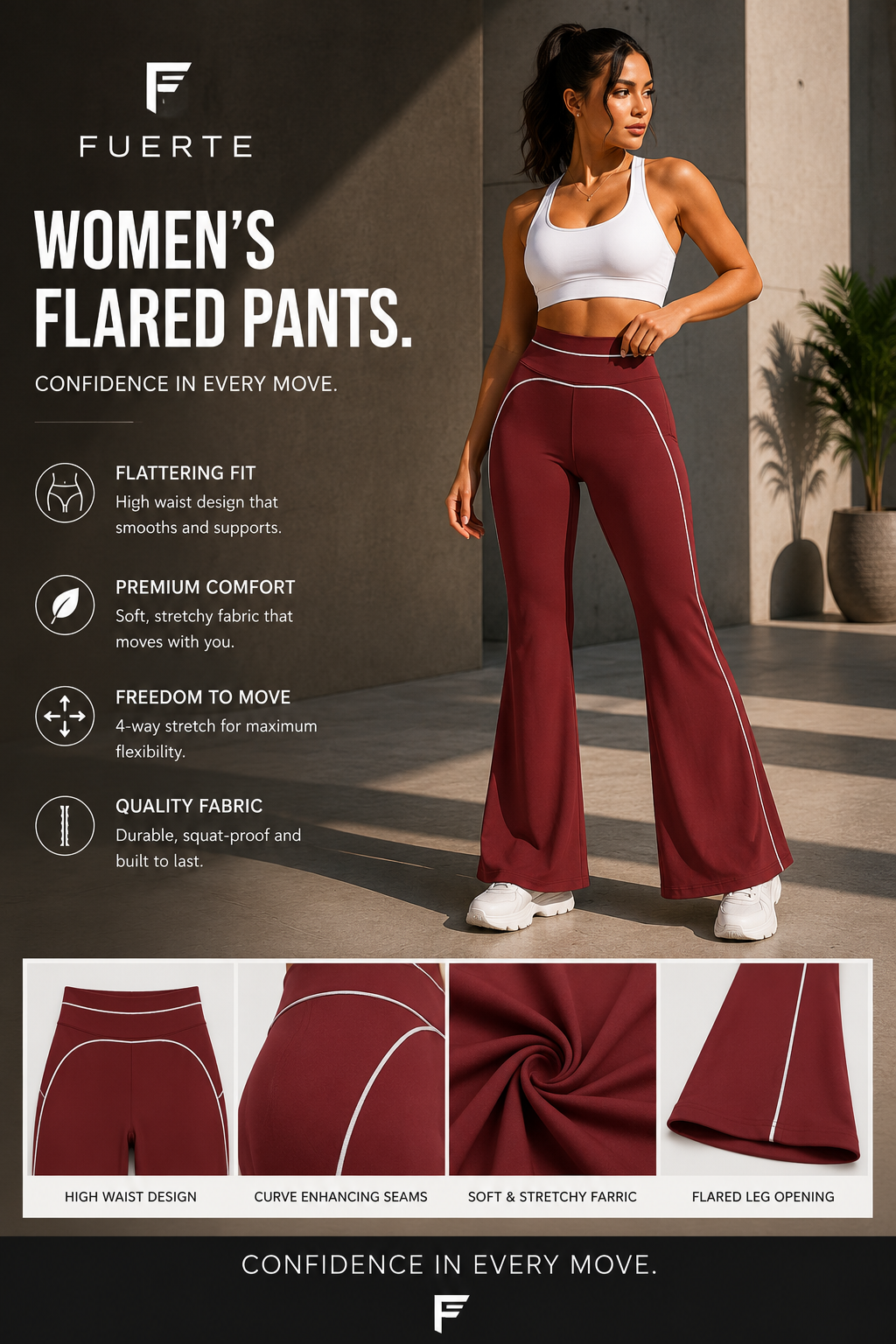 FUERTE Women’s High-Rise Flared Yoga Pants – Activewear