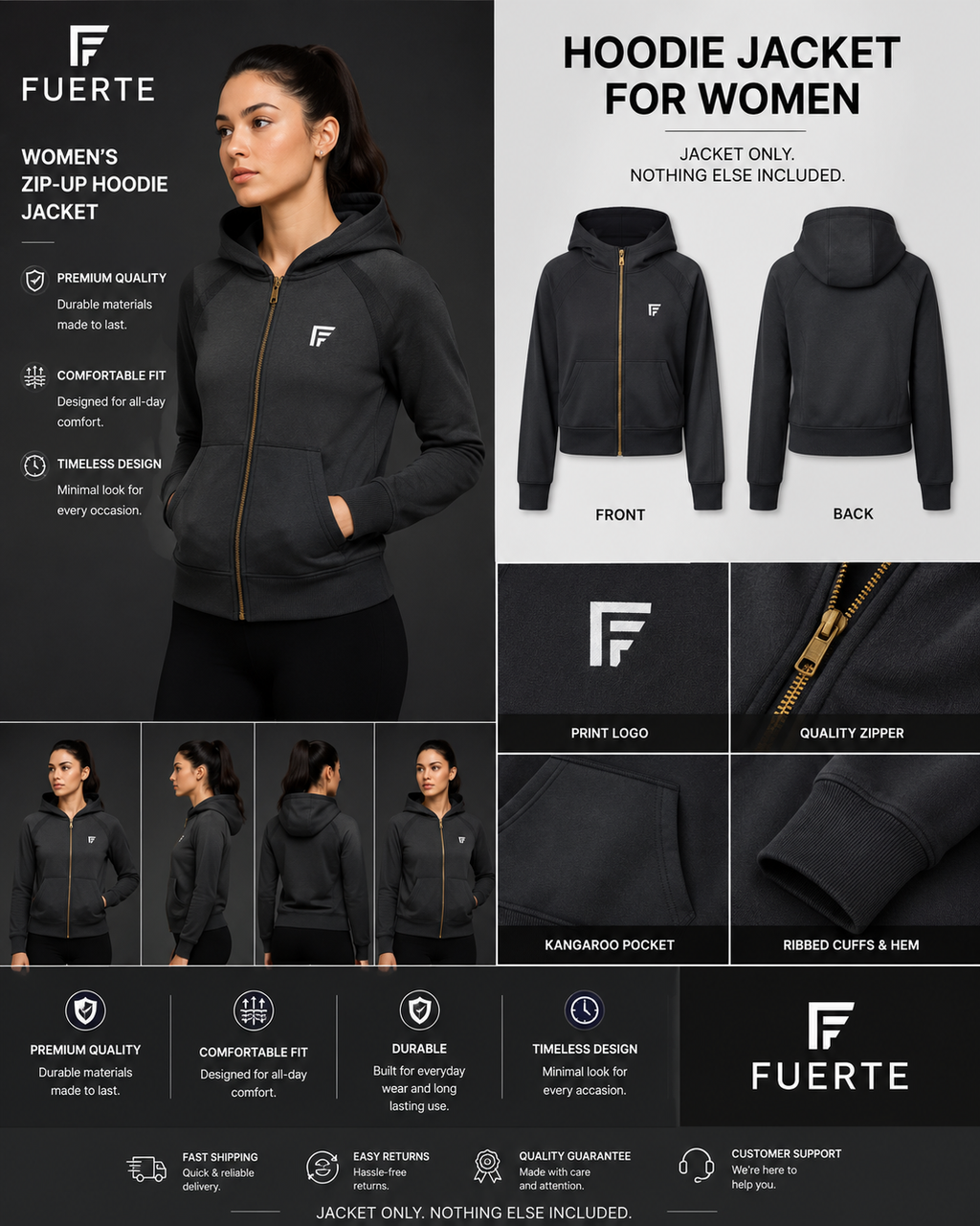 Cropped Zip-Through Hoodie