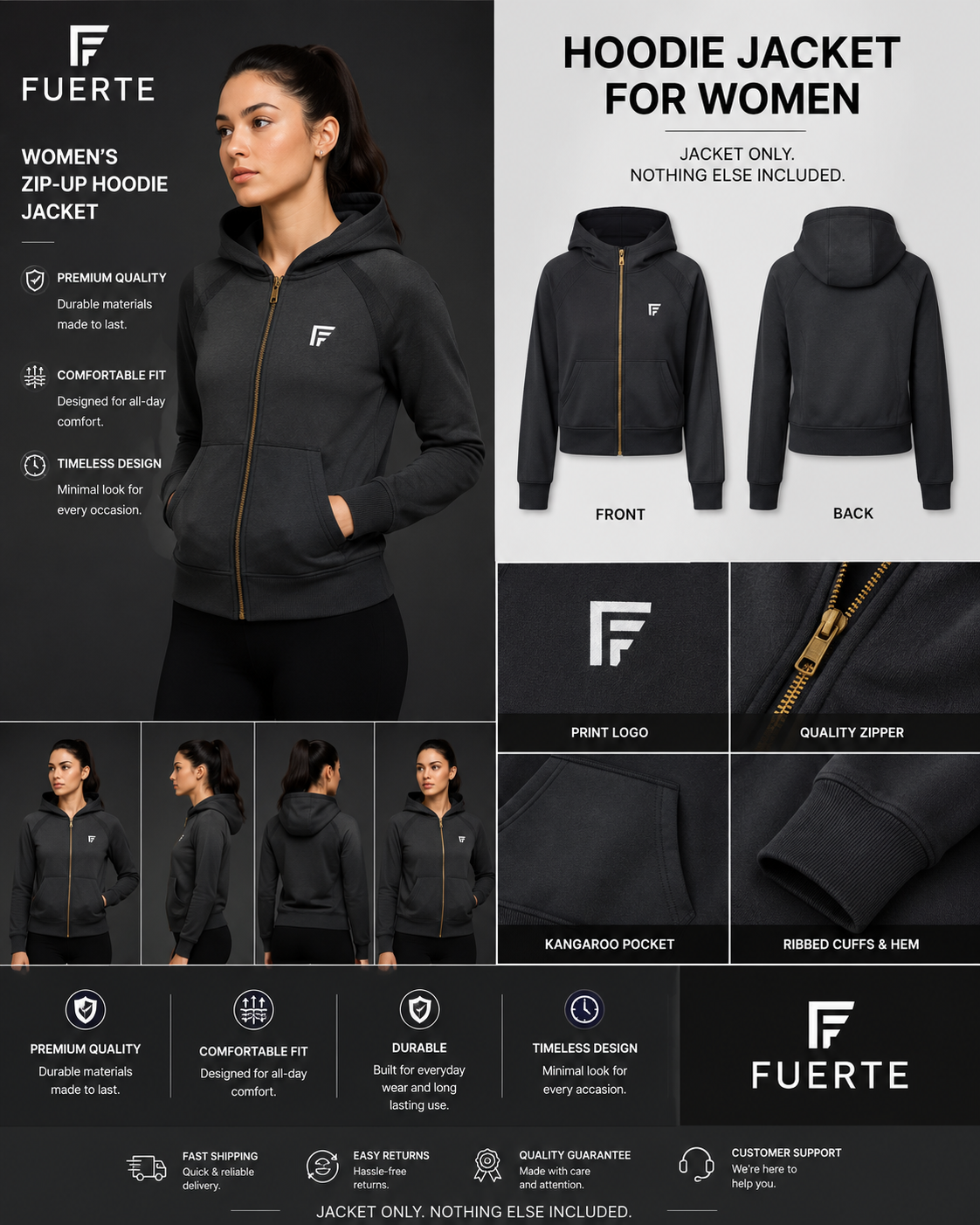 Cropped Zip-Through Hoodie