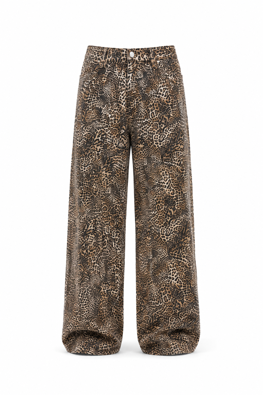 FUERTE Vintage-Wash Leopard Wide-Leg Jeans