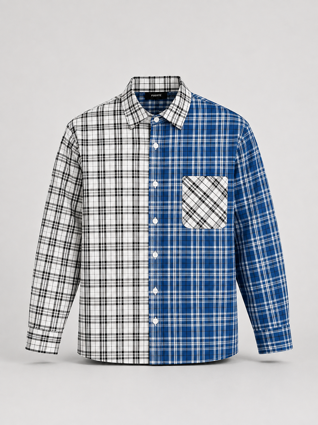 FUERTE Oversized Plaid Colorblock Shirt