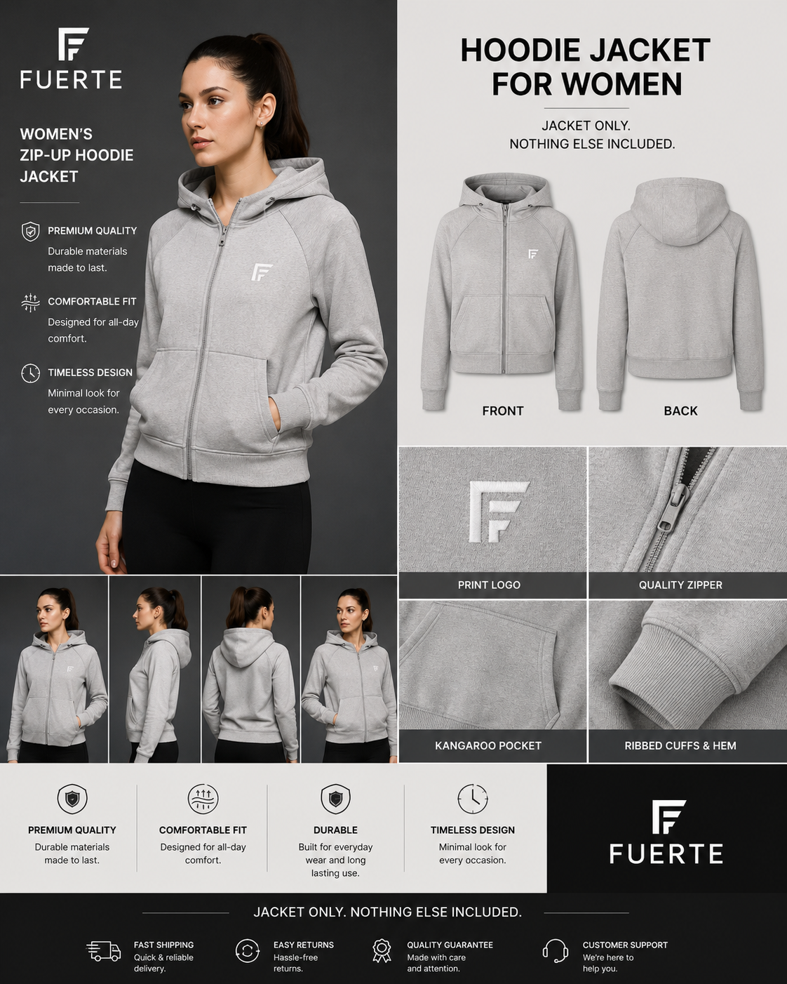 Cropped Zip-Through Hoodie