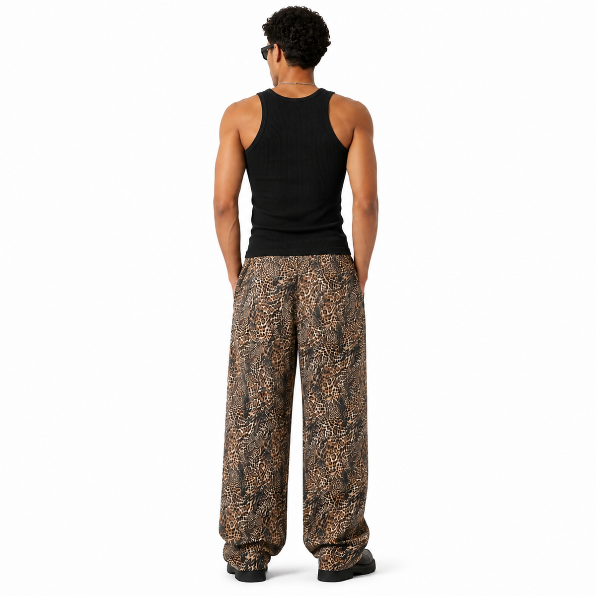 FUERTE Vintage Wash Leopard Wide-Leg Jeans
