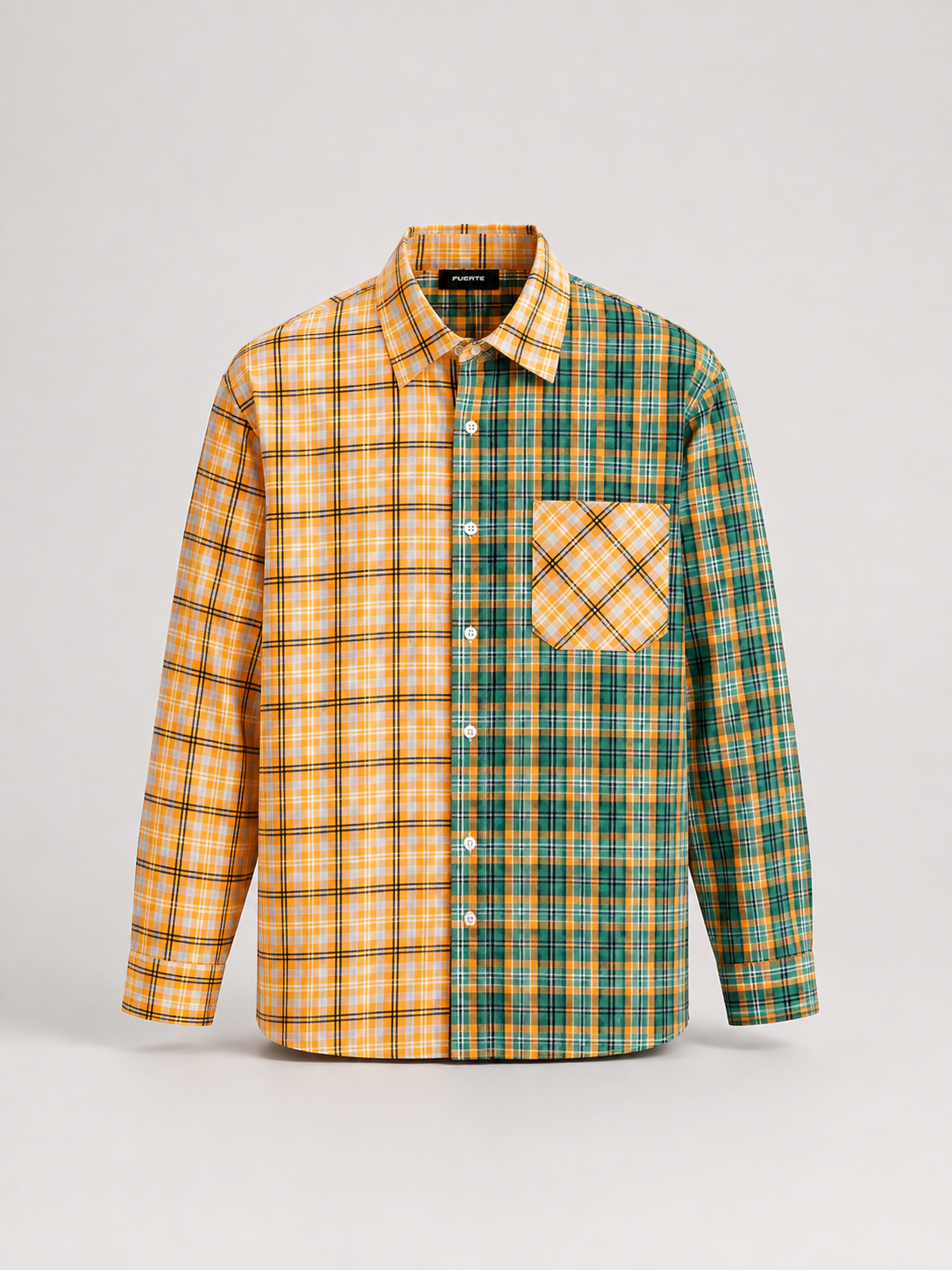 FUERTE Oversized Plaid Colorblock Shirt