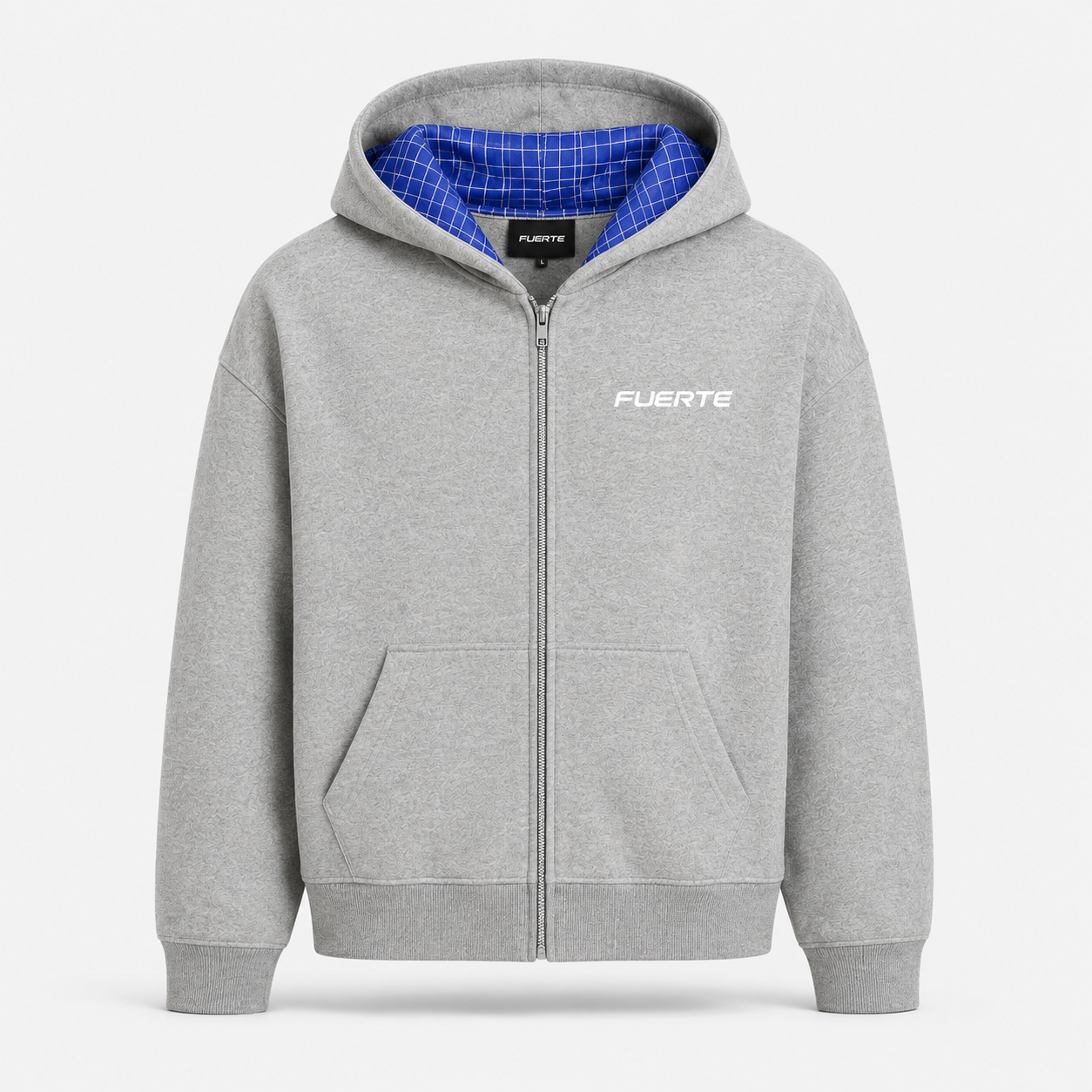 FUERTE Contrast Plaid Boxy Zip Hoodie
