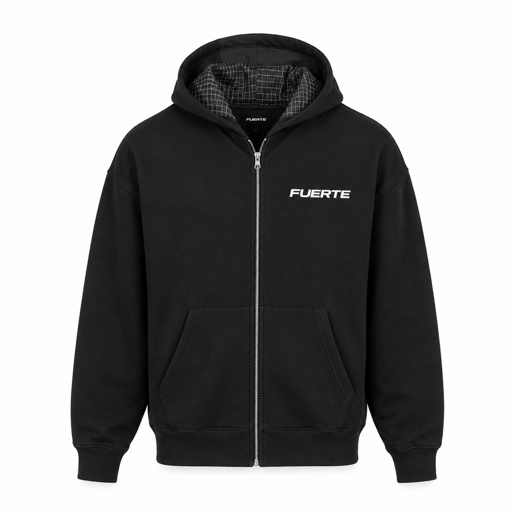 FUERTE Contrast Plaid Boxy Zip Hoodie