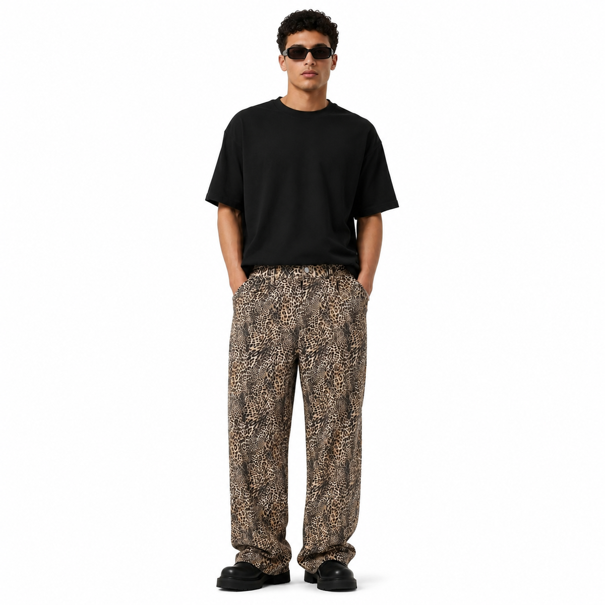 FUERTE Vintage Wash Leopard Wide-Leg Jeans