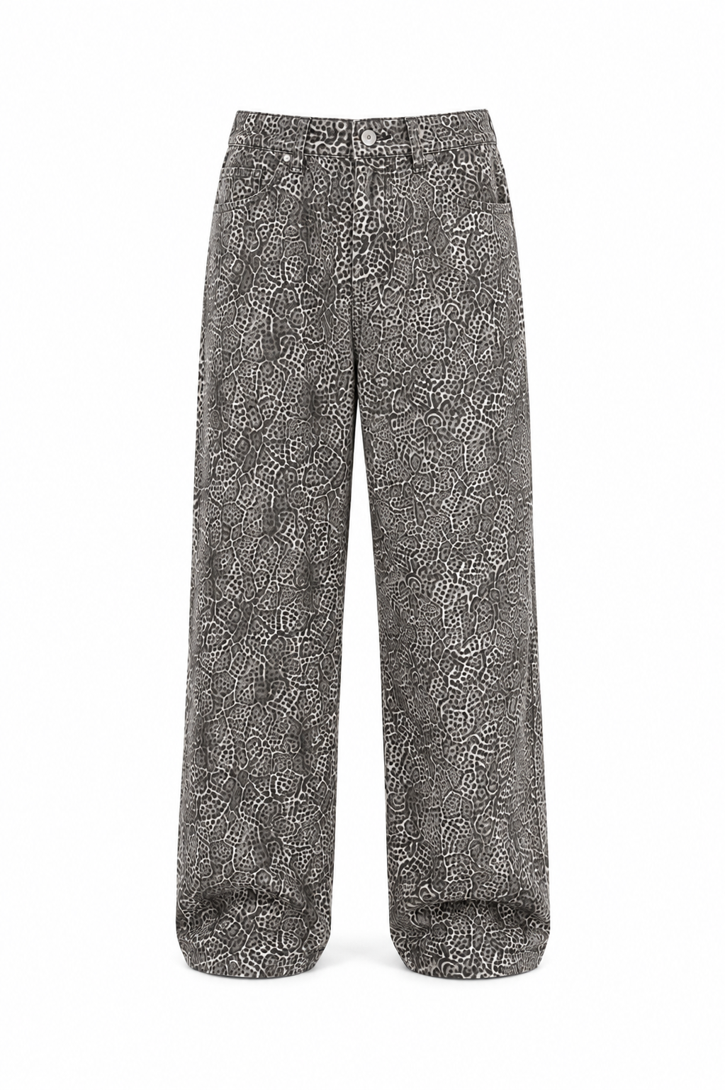 FUERTE Vintage-Wash Leopard Wide-Leg Jeans