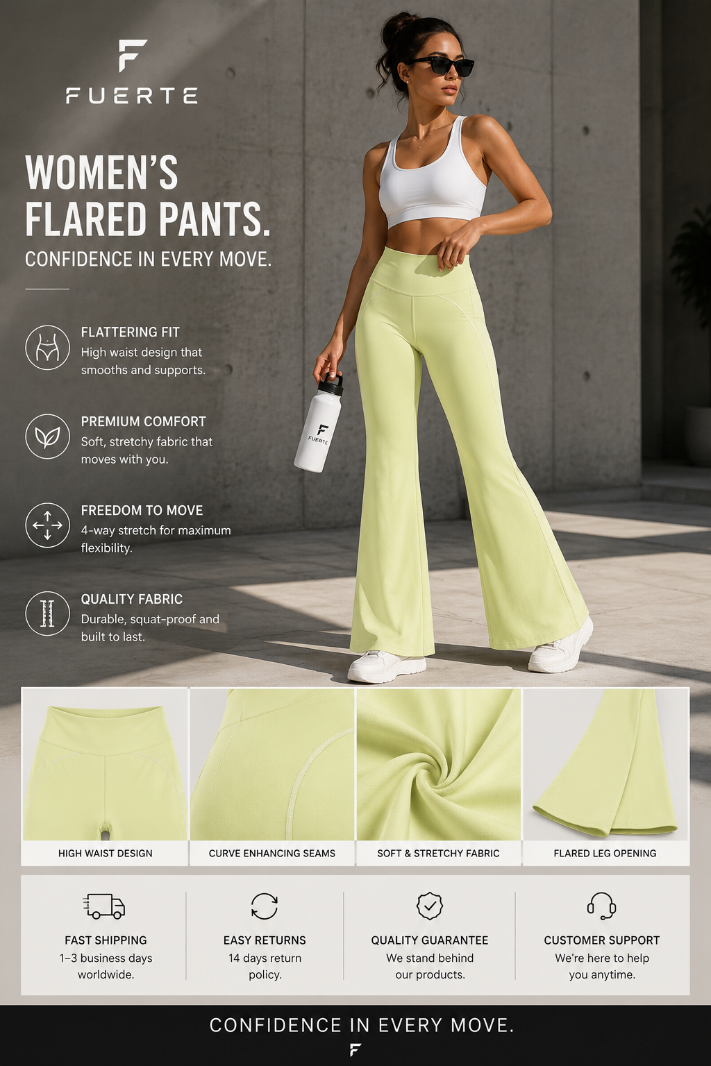 FUERTE Women’s High-Rise Flared Yoga Pants – Activewear