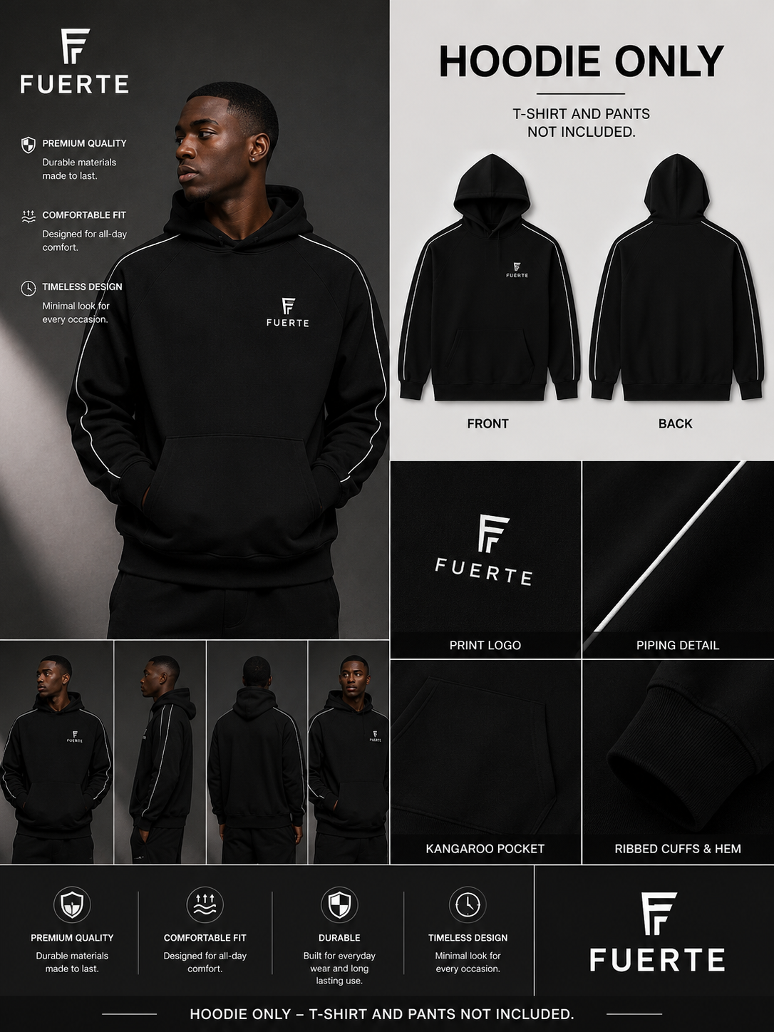 Contrast Piping Raglan Hoodie