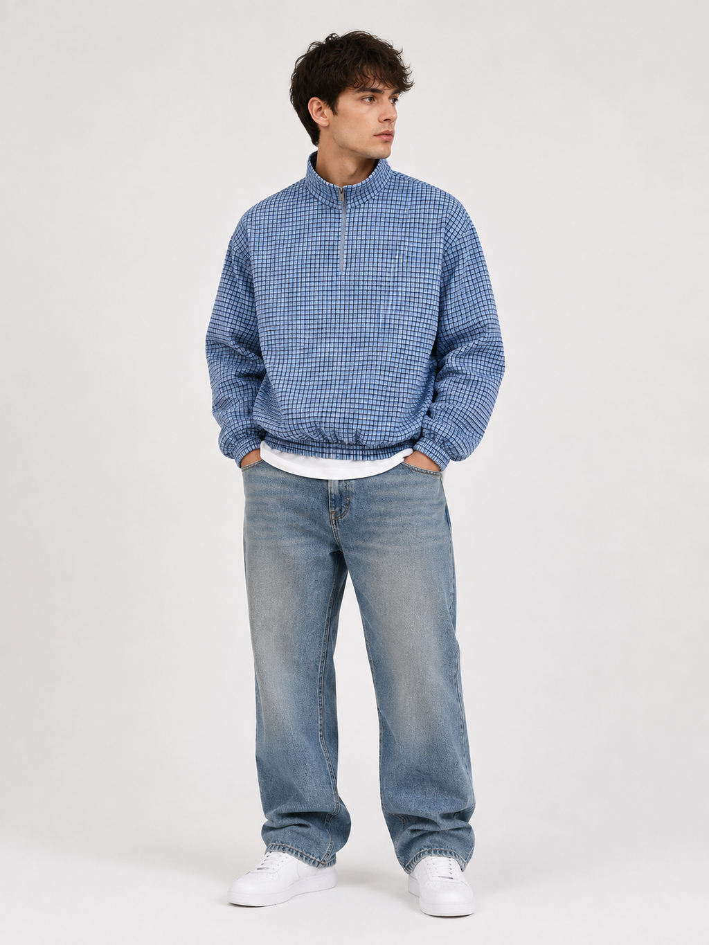 FUERTE Plaid Quarter-Zip Sweatshirt