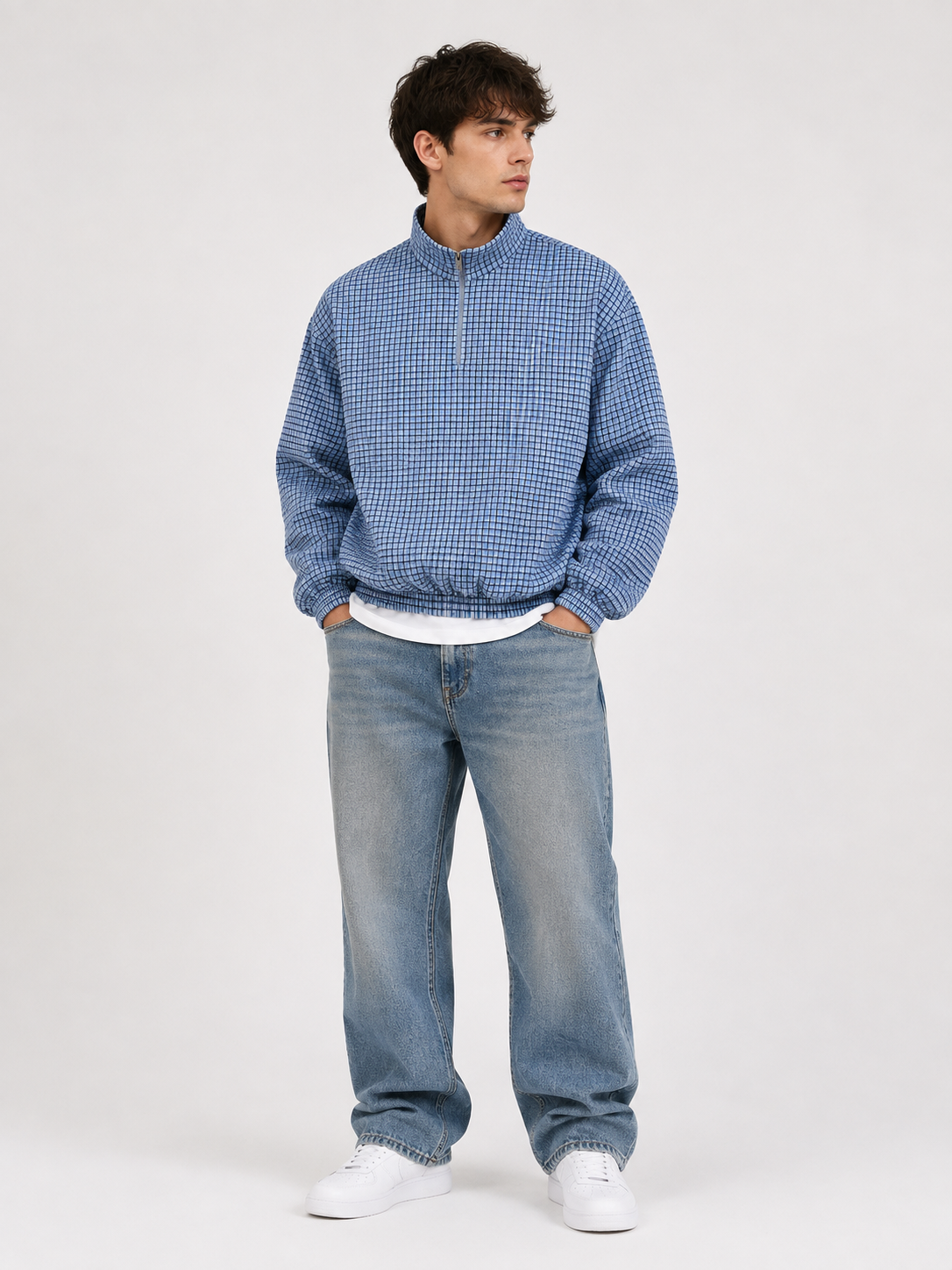 FUERTE Plaid Quarter-Zip Sweatshirt