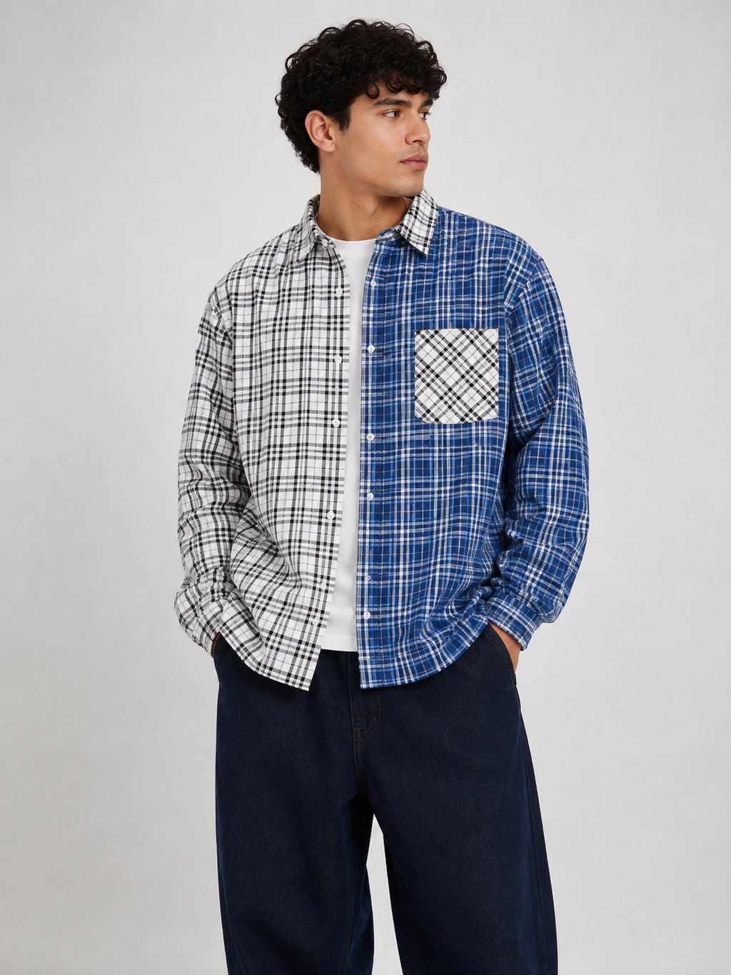 FUERTE Oversized Plaid Colorblock Shirt