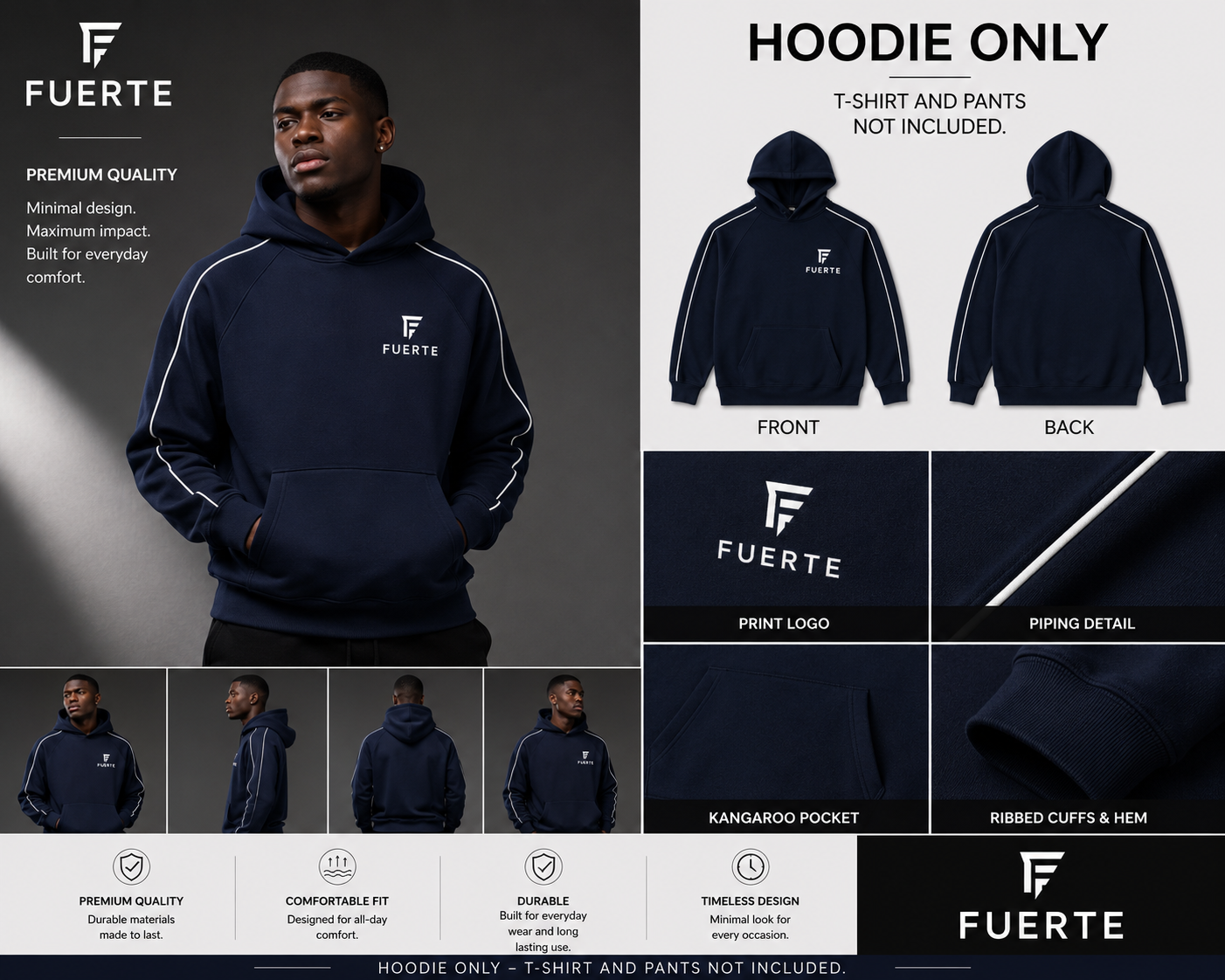 Contrast Piping Raglan Hoodie