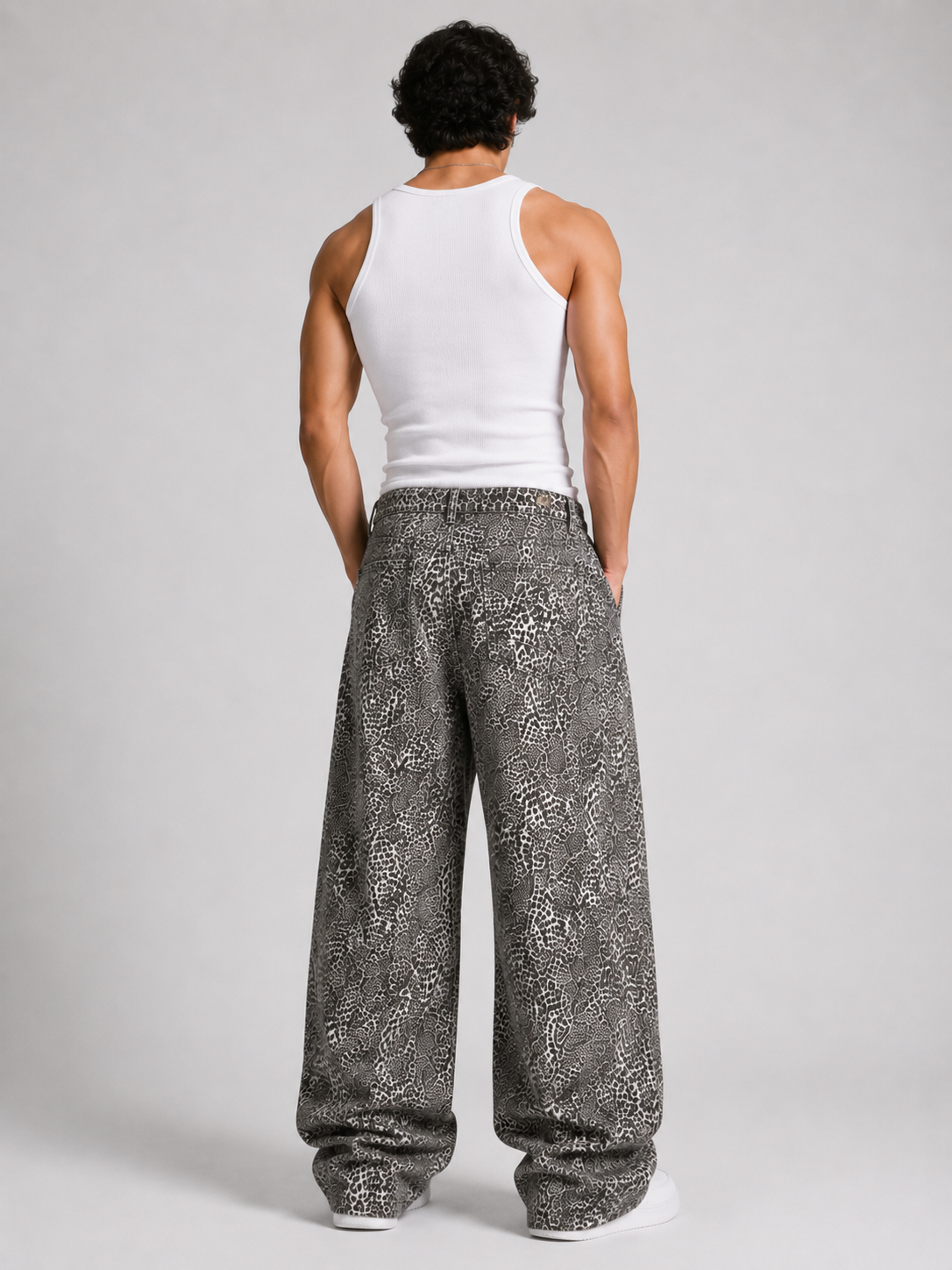 FUERTE Vintage Wash Leopard Wide-Leg Jeans