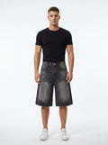 Men’s Vintage Wash Wide Leg Denim Shorts - Model Front Studio View